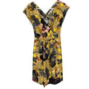 Rachel Roy Dress Womens Extra Small Gold Black Floral Sleeveless V-Neck Pockets